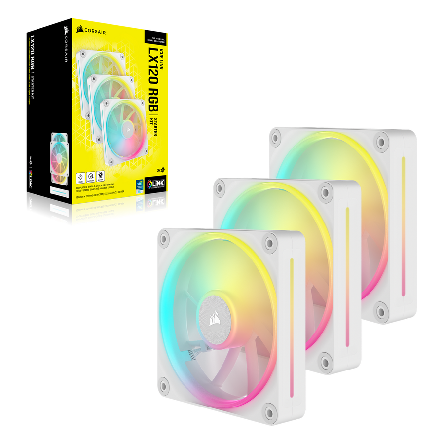 Corsair iCUE LINK LX120 RGB 120mm 3-Pack White Case Fan — 1