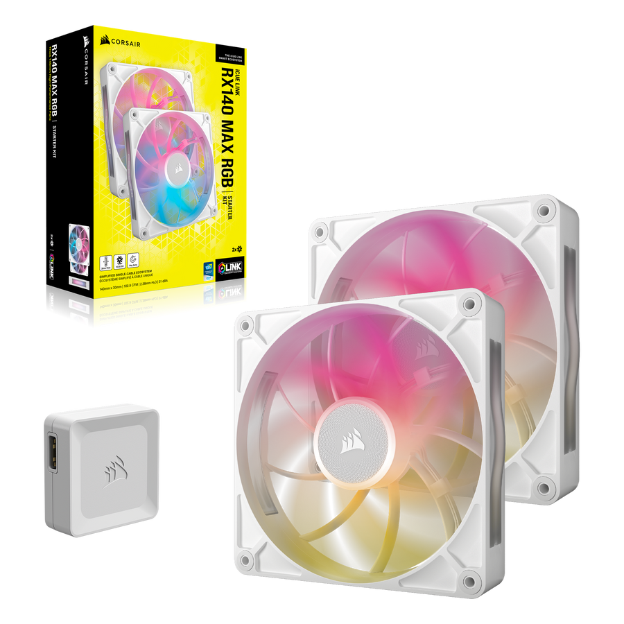 Corsair iCUE LINK RX140 MAX RGB 140mm 2-Pack White Case Fan — 1