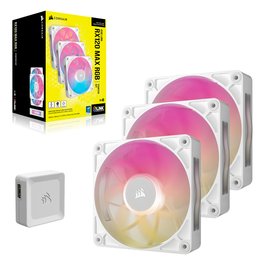 Corsair iCUE LINK RX120 MAX RGB 120mm 3-Pack White Case Fan — 1