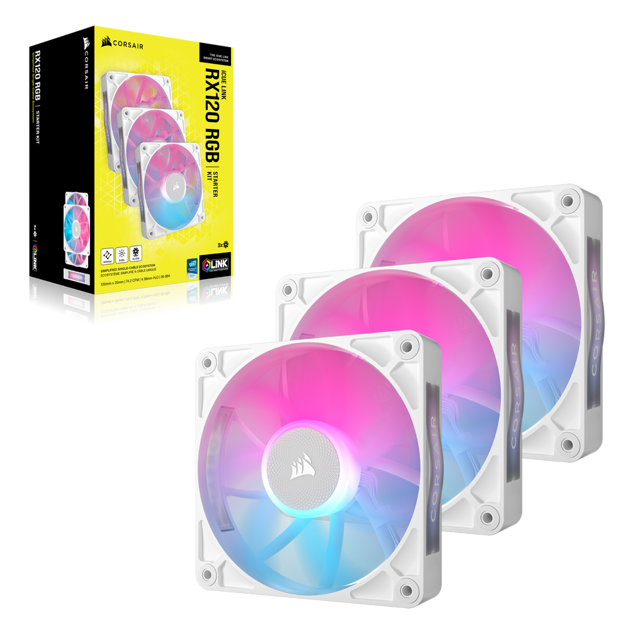 Corsair iCUE LINK RX120 RGB 120mm 3-Pack White Case Fan — 1